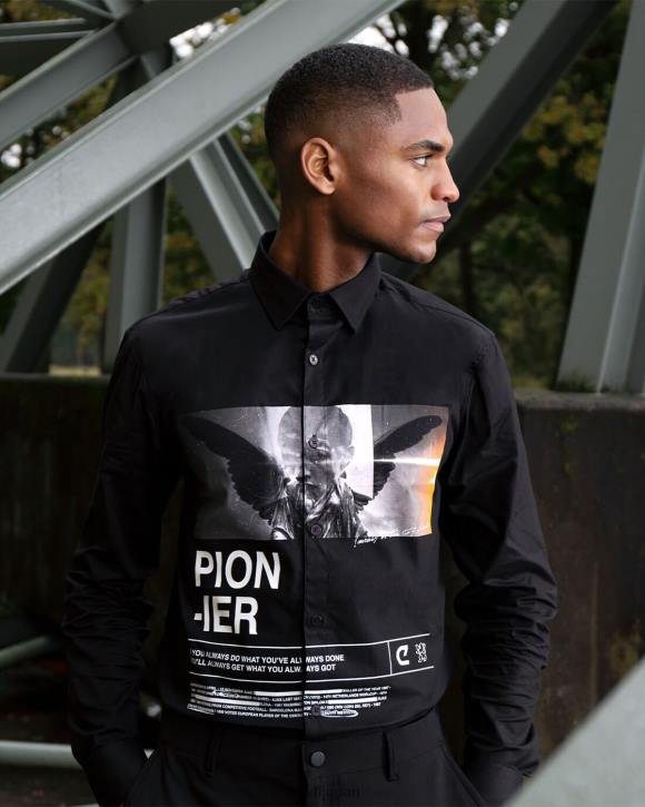 jp Cruyff 男性 シヴァ プリントシャツ 黒 JL48888 シャツ